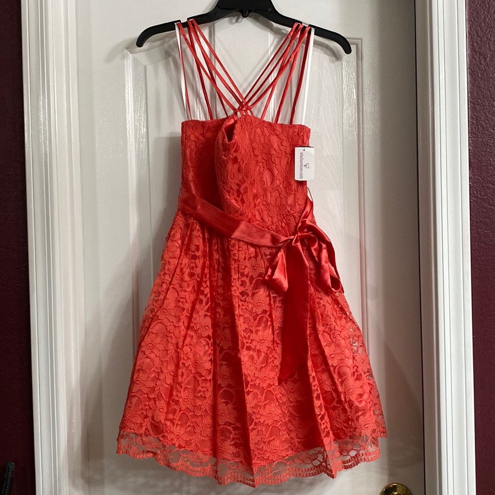 Mini red-orange lace dress